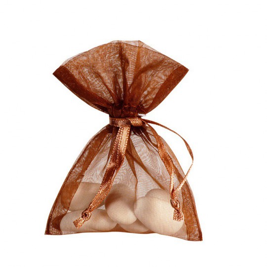 10 Sachets organza chocolat 7.5 x 10 cm.