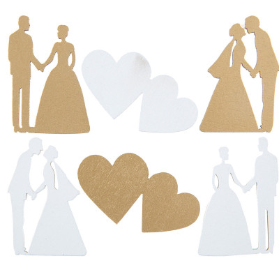 Assortiment Just Married en bois blanc et or.