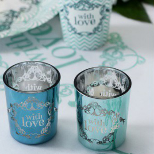 2 Photophores vintage "With Love" Turquoise et Vert