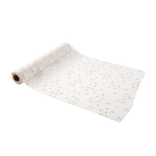 Chemin de Table La Petite Marguerite Organza Blanc et Paillettes