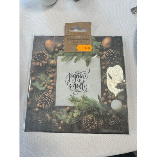 Serviettes "Joyeux Noël" pomme de pin et sapin